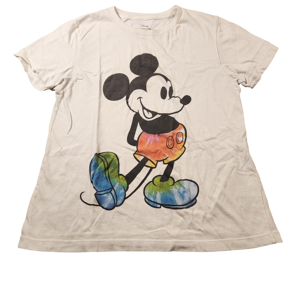 Disney Mickey Mouse Shirt Womens Medium White Tie Dye Graphic Tee Cartoon